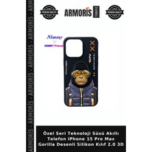 Armoris Özel Seri Teknoloji Süsü Akıllı Telefon iPhone 15 Pro Max Gorilla Desenli Silikon Kılıf 2.0 3D