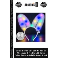 Armoris Delux Serisi Stil Sahibi Renkli Aksesuar 3 Modlu LED Işıklı Peluş Tavşan Kulağı Beyaz Renk