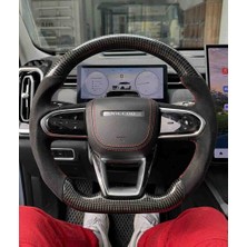 Otoelit Jaecoo Uyumlu Kristal Karbon & Alcantara Süet Lüks Dikmeli Direksiyon Kılıfı