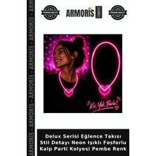 Armoris Delux Serisi Eğlence Takısı Stil Detayı Neon Işıklı Fosforlu Kalp Parti Kolyesi Pembe Renk