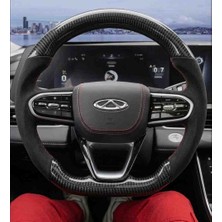 Otoelit Chery Uyumlu Kristal Karbon & Alcantara Süet Lüks Dikmeli Direksiyon Kılıfı
