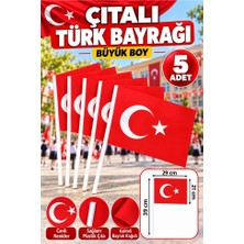 ArtMaster Çıtalı Bayrak Kağıt Büyük 29X21 cm 5 Adet Ay Yıldızlı Türk Bayrağı Çıtalı Sopalı Bayrak Plastik Çubuklu Bayrak Bayram