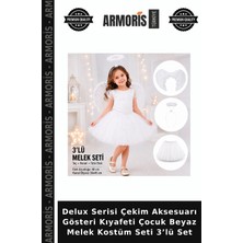 Armoris Delux Serisi Çekim Aksesuarı Gösteri Kıyafeti Çocuk Beyaz Melek Kostüm Seti 3’lü Set