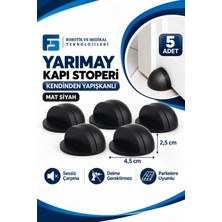 Yarımay Yapışkanlı Kapı Kolu Stoperi Tamponu Metal Kapı Durdurucu Tutucu Tutacağı Mat Siyah 5 Adet