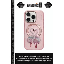 Armoris Özel Seri Koruma Kılıfı Telefon Aksesuarı Koruyucu Kapak iPhone 15 Uyumlu Magsafe 3D Flamingo Kılıf