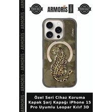 Armoris Özel Seri Cihaz Koruma Kapak Şarj Kapağı iPhone 15 Pro Uyumlu Leopar Kılıf 3D