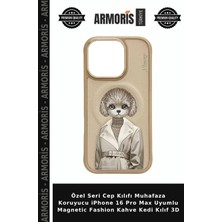 Armoris Özel Seri Cep Kılıfı Muhafaza Koruyucu iPhone 16 Pro Max Uyumlu Magnetic Fashion Kahve Kedi Kılıf 3D