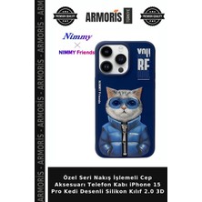 Armoris Özel Seri Nakış Işlemeli Cep Aksesuarı Telefon Kabı iPhone 15 Pro Kedi Desenli Silikon Kılıf 2.0 3D