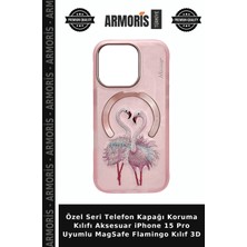 Armoris Özel Seri Telefon Kapağı Koruma Kılıfı Aksesuar iPhone 15 Pro Uyumlu Magsafe Flamingo Kılıf 3D