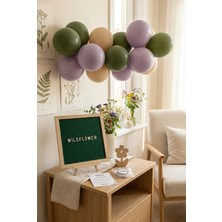 Partixa Kır Çiçeği Temalı Doğum Günü Süsleme Mini Set Koyu Yeşil Keçe Yazı Panosu Standlı Balon Zincirli Cottagecore Konsepti