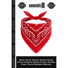 Armoris Delux Serisi Sürpriz Hediye Klasik Parça Fotoğraf Çekimi Kırmızı Kovboy Fuları Çocuk Bandana Western