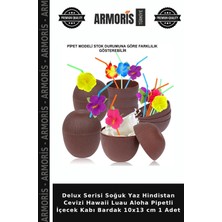 Armoris Delux Serisi Soğuk Yaz Hindistan Cevizi Hawaii Luau Aloha Pipetli Içecek Kabı Bardak 10X13 cm 1 Adet
