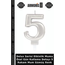 Armoris Delux Serisi Etkinlik Mumu Özel Gün Kutlama Detayı 5 Rakam Mum Gümüş Renk