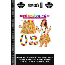 Armoris Delux Serisi Fotoğraf Çekimi Eğlence Teması Çiçekli Set Renkli Hawaii Etek 40 cm ve 4’lü Hawaii Seti