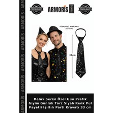 Armoris Delux Serisi Özel Gün Pratik Giyim Günlük Tarz Siyah Renk Pul Payetli Işıltılı Parti Kravatı 33 cm