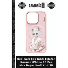 Armoris Özel Seri Cep Kılıfı Telefon Koruma iPhone 16 Pro Max Beyaz Kedi Kılıf 3D