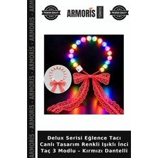 Armoris Delux Serisi Eğlence Tacı Canlı Tasarım Renkli Işıklı Inci Taç 3 Modlu – Kırmızı Dantelli