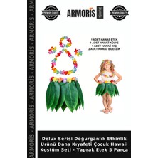 Armoris Delux Serisi Doğurganlık Etkinlik Ürünü Dans Kıyafeti Çocuk Hawaii Kostüm Seti - Yaprak Etek 5 Parça