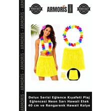 Armoris Delux Serisi Eğlence Kıyafeti Plaj Eğlencesi Neon Sarı Hawaii Etek 40 cm ve Rengarenk Hawaii Kolye