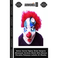 Armoris Delux Serisi Ilginç Ürün Sürpriz Aksesuar Kırmızı Renk Afro Bonus Peruklu Palyaço Lateks Et Maske