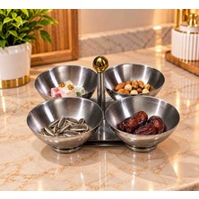 Sunvera Çelik 4'lü Paslanmaz Çelik Çerezlik Sunumluk, Gold Topuzlu Lüks Servis Seti, Lokumluk, Şekerlik, Kuruyemişlik, Kahvaltılık, Dekoratif Ikramlık Kase Seti, Gümüş