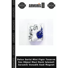 Armoris Delux Serisi Mini Figür Tasarım Süs Objesi Mavi Renk Işlemeli Seramik Venedik Kedi Magnet