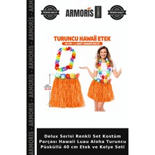 Armoris Delux Serisi Renkli Set Kostüm Parçası Hawaii Luau Aloha Turuncu Püsküllü 40 cm Etek ve Kolye Seti