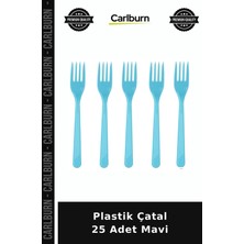 Carlburn Özel Üretim Plastik Çatal 25 Adet Mavi Buluşma Yemek Sofra Gereci