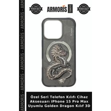 Armoris Özel Seri Telefon Kılıfı Cihaz Aksesuarı iPhone 15 Pro Max Uyumlu Golden Dragon Kılıf 3D
