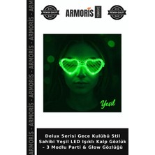 Armoris Delux Serisi Gece Kulübü Stil Sahibi Yeşil LED Işıklı Kalp Gözlük – 3 Modlu Parti & Glow Gözlüğü