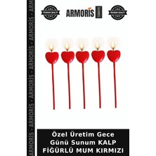 Armoris Özel Üretim Gece Günü Sunum Kalp Fiğürlü Mum Kırmızı