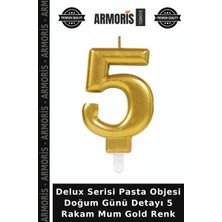 Armoris Delux Serisi Pasta Objesi Doğum Günü Detayı 5 Rakam Mum Gold Renk
