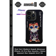 Armoris Özel Seri Modern Kapak Aksesuar iPhone 15 Pro Max Uyumlu | Nakış Işlemeli Mor Köpekli Kılıf 3D