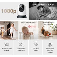Str Store MC200 | 1080P Güvenlik Wi-Fi Kamerası | 360° Görüş | Gece Görüşü | Akıllı Hareket & Kişi Algılama | Çift Yönlü Ses | Microsd & Bulut Depolama | Smartthings, Alexa, Google Assistant Uyumlu