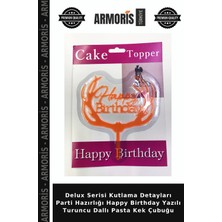 Armoris Delux Serisi Kutlama Detayları Parti Hazırlığı Happy Birthday Yazılı Turuncu Dallı Pasta Kek Çubuğu