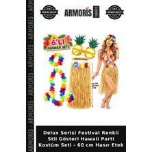 Armoris Delux Serisi Festival Renkli Stil Gösteri Hawaii Parti Kostüm Seti - 60 cm Hasır Etek