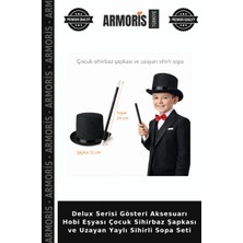 Armoris Delux Serisi Gösteri Aksesuarı Hobi Eşyası Çocuk Sihirbaz Şapkası ve Uzayan Yaylı Sihirli Sopa Seti