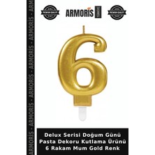 Armoris Delux Serisi Doğum Günü Pasta Dekoru Kutlama Ürünü 6 Rakam Mum Gold Renk
