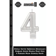 Armoris Delux Serisi Eğlence Aksesuarı Doğum Günü Mumu Özel Gün 4 Rakam Mum Gümüş Renk