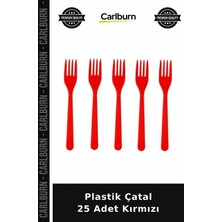 Carlburn Özel Üretim Plastik Çatal 25 Adet Kırmızı Sunum Ürünü Yemek Gereci Ikram Aracı