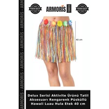 Armoris Delux Serisi Aktivite Ürünü Tatil Aksesuarı Rengarenk Püsküllü Hawaii Luau Hula Etek 40 cm