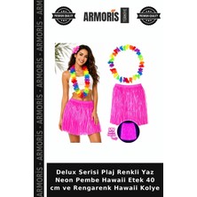 Armoris Delux Serisi Plaj Renkli Yaz Neon Pembe Hawaii Etek 40 cm ve Rengarenk Hawaii Kolye