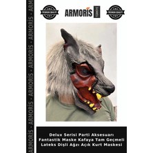 Armoris Delux Serisi Parti Aksesuarı Fantastik Maske Kafaya Tam Geçmeli Lateks Dişli Ağzı Açık Kurt Maskesi
