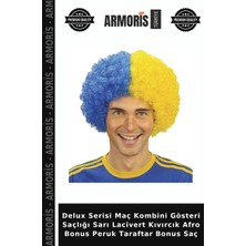 Armoris Delux Serisi Maç Kombini Gösteri Saçlığı Sarı Lacivert Kıvırcık Afro Bonus Peruk Taraftar Bonus Saç