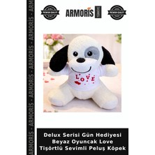 Armoris Delux Serisi Gün Hediyesi Beyaz Oyuncak Love Tişörtlü Sevimli Peluş Köpek