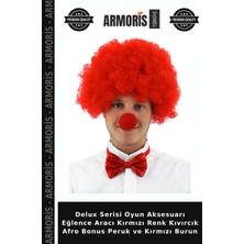 Armoris Delux Serisi Oyun Aksesuarı Eğlence Aracı Kırmızı Renk Kıvırcık Afro Bonus Peruk ve Kırmızı Burun