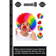 Armoris Delux Serisi Sürpriz Eşya Gösteri Ürünü Rengarenk Bonus Saç ve Lastikli Plastik Kırmızı Burun Seti
