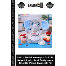 Armoris Delux Serisi Yumuşak Dokulu Neşeli Figür Seni Seviyorum Tişörtlü Peluş Oyuncak Fil