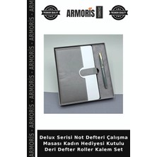 Armoris Delux Serisi Not Defteri Çalışma Masası Kadın Hediyesi Kutulu Deri Defter Roller Kalem Set
