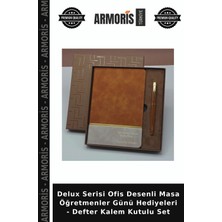 Armoris Delux Serisi Ofis Desenli Masa Öğretmenler Günü Hediyeleri - Defter Kalem Kutulu Set
